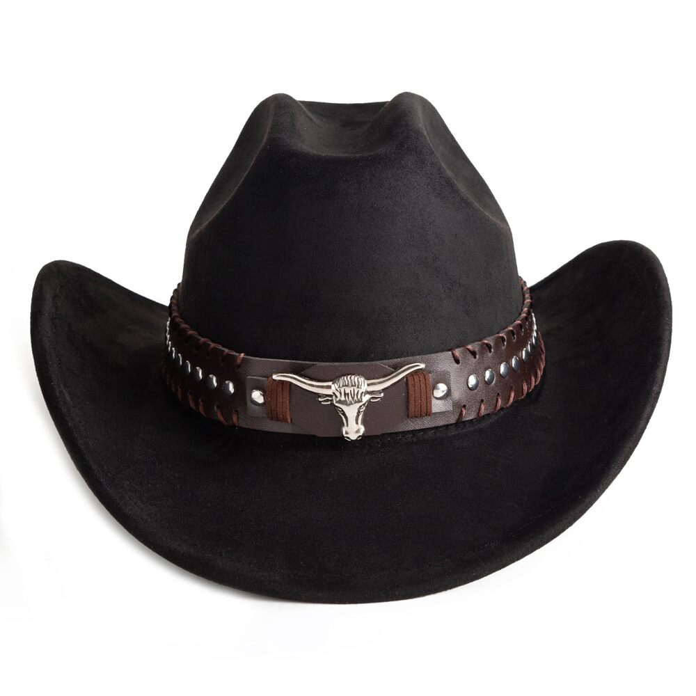 2116 Cowboy Hats Wide Brim Felt Hats with Cow Belt Buckle CC Black